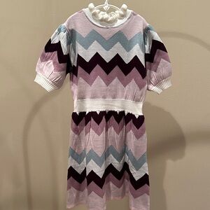 Janie and Jack Chevron Knit Dress - Lavender and White